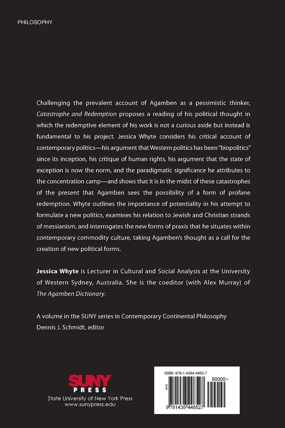 Rückseite: 9781438448527 | Catastrophe and Redemption | The Political Thought of Giorgio Agamben