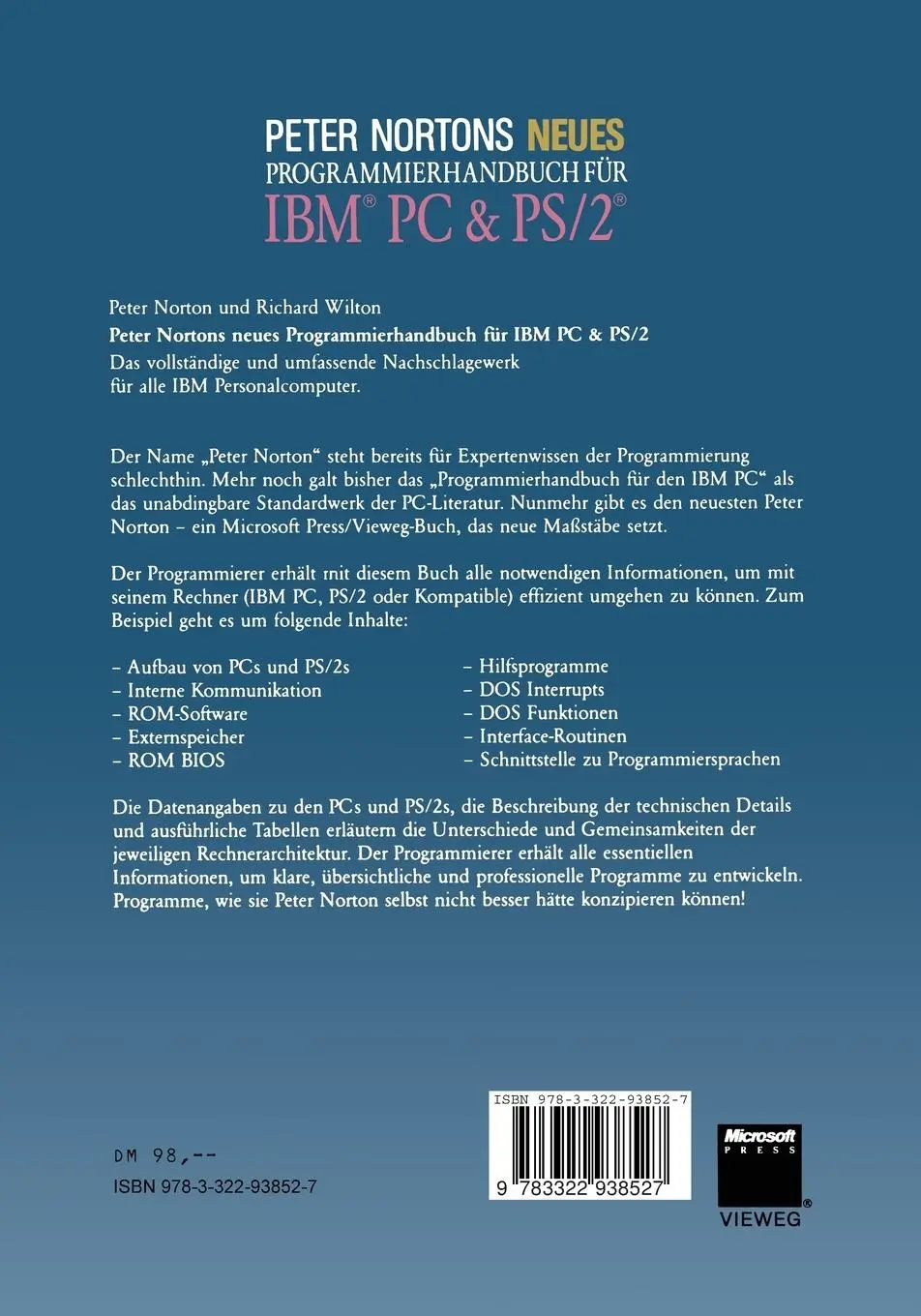 Rückseite: 9783322938527 | Peter Nortons Neues Programmierhandbuch für IBM® PC &amp; PS/2® | Wilton