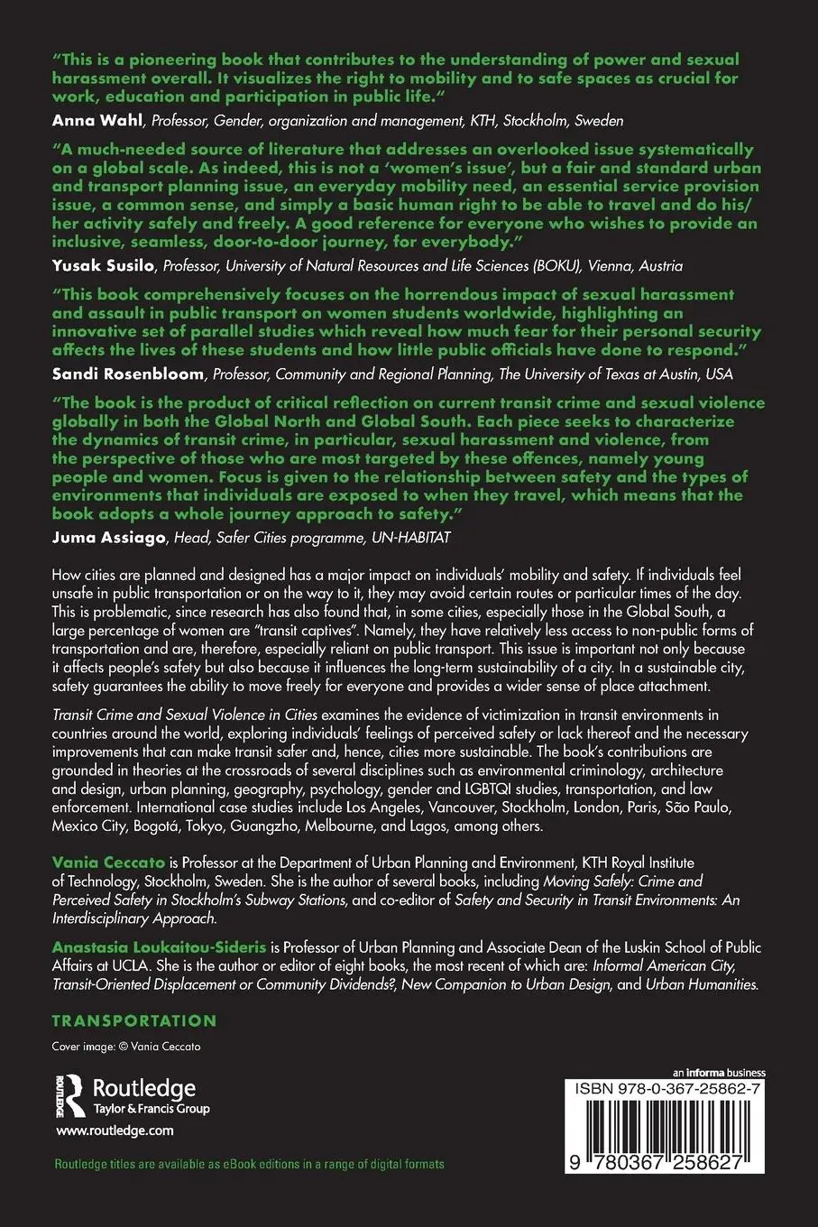 Rückseite: 9780367258627 | Transit Crime and Sexual Violence in Cities | Vania Ceccato (u. a.)