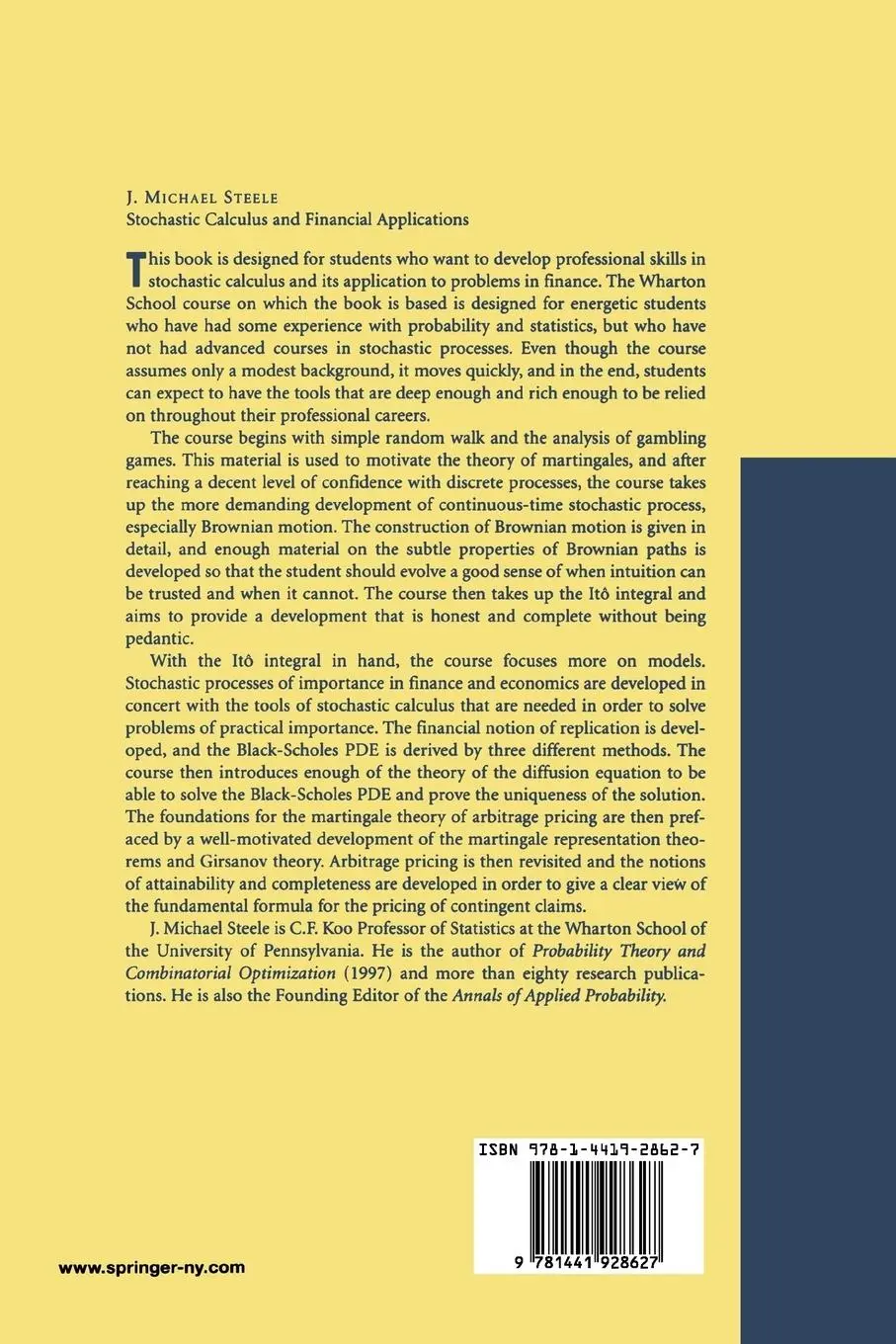Rückseite: 9781441928627 | Stochastic Calculus and Financial Applications | J. Michael Steele | x
