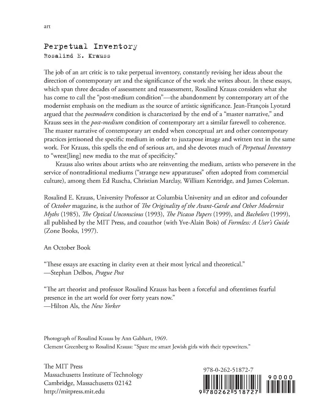 Rückseite: 9780262518727 | Perpetual Inventory | Rosalind E. Krauss | Taschenbuch | Englisch