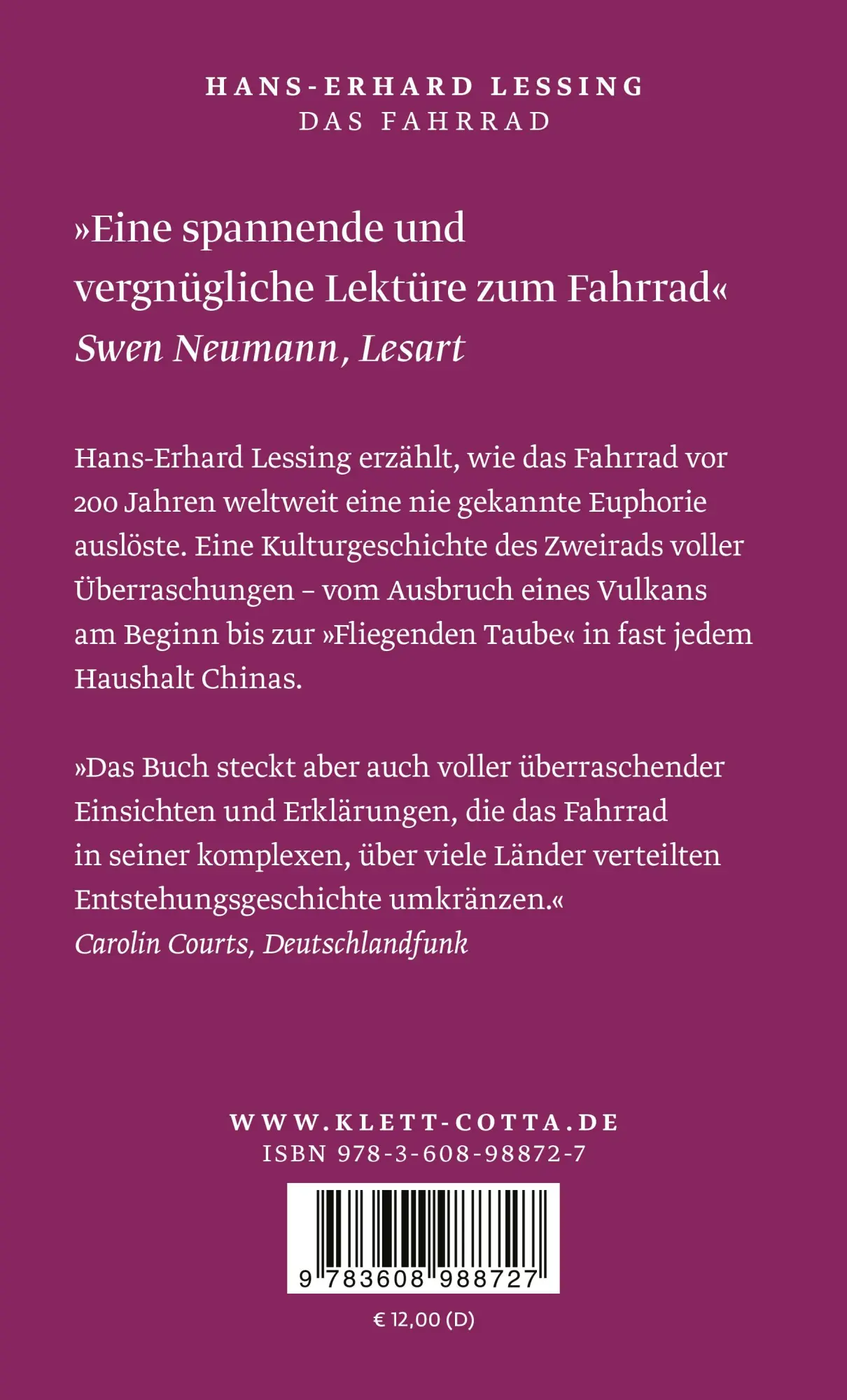Rückseite: 9783608988727 | Das Fahrrad | Eine Kulturgeschichte | Hans-Erhard Lessing | Buch