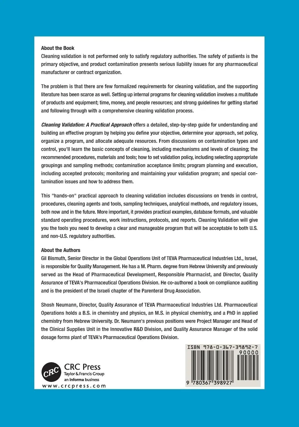 Rückseite: 9780367398927 | Cleaning Validation | A Practical Approach | Gil Bismuth (u. a.)