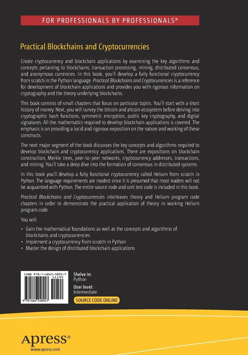 Rückseite: 9781484258927 | Practical Blockchains and Cryptocurrencies | Karan Singh Garewal