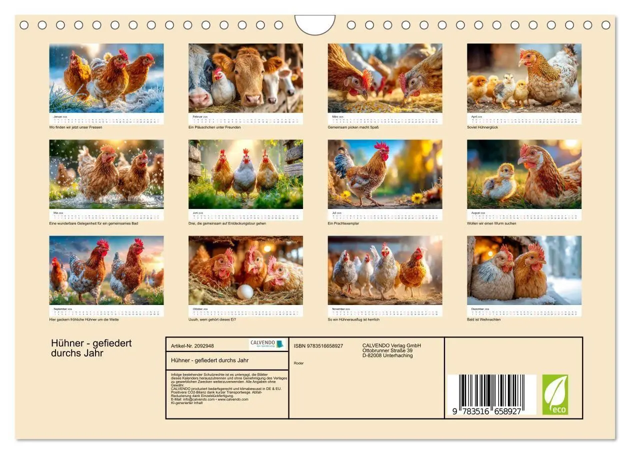 Bild: 9783516658927 | Hühner - gefiedert durchs Jahr (Wandkalender 2026 DIN A4 quer),...