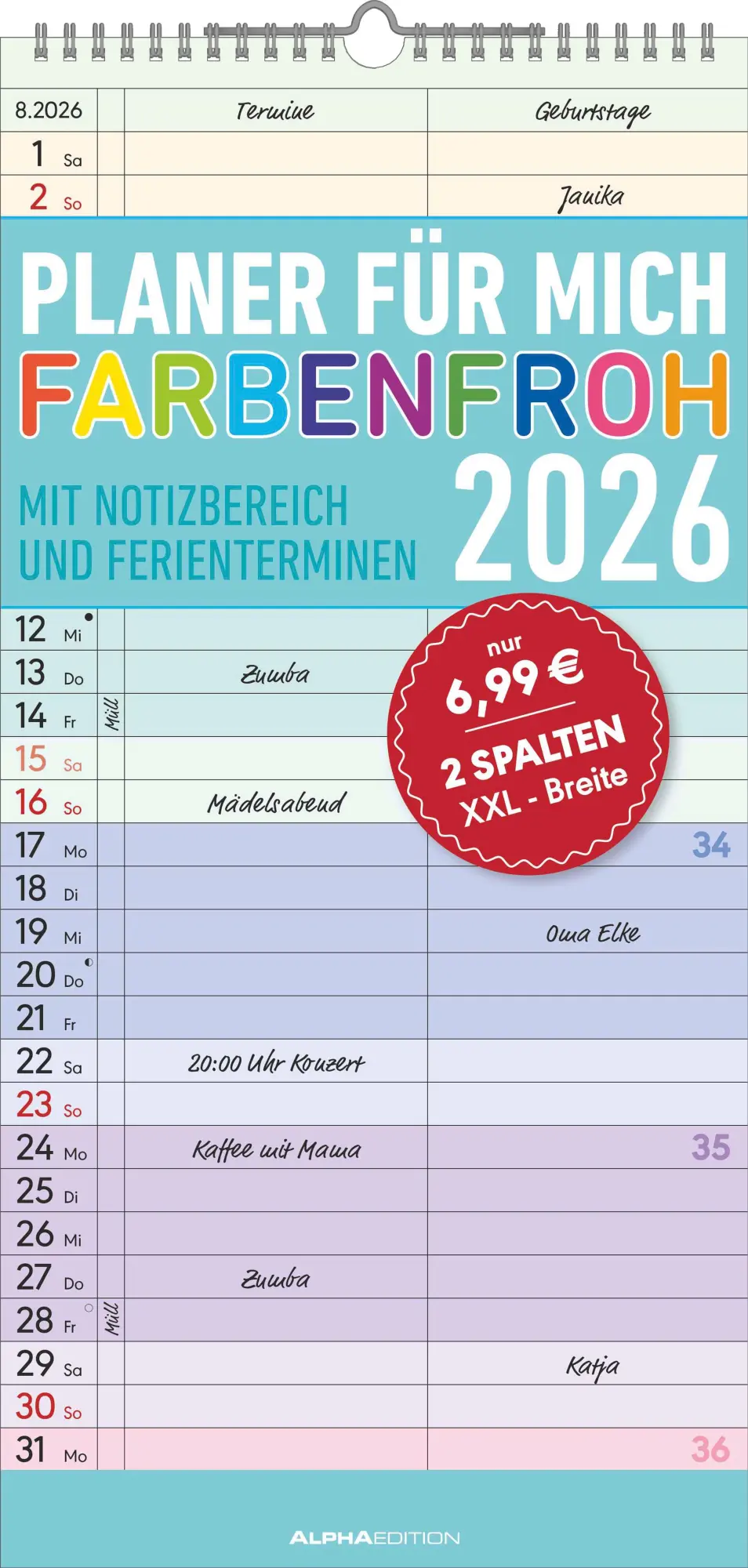 Cover: 4069095009127 | Planer für mich Farbenfroh 2026 - Familien-Timer 22x45 cm - mit...