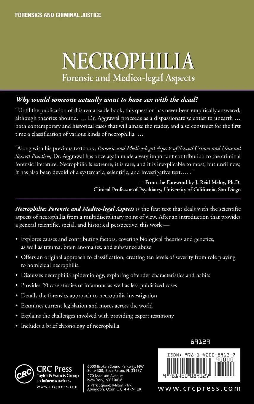 Rückseite: 9781420089127 | Necrophilia | Forensic and Medico-legal Aspects | Anil Aggrawal | Buch