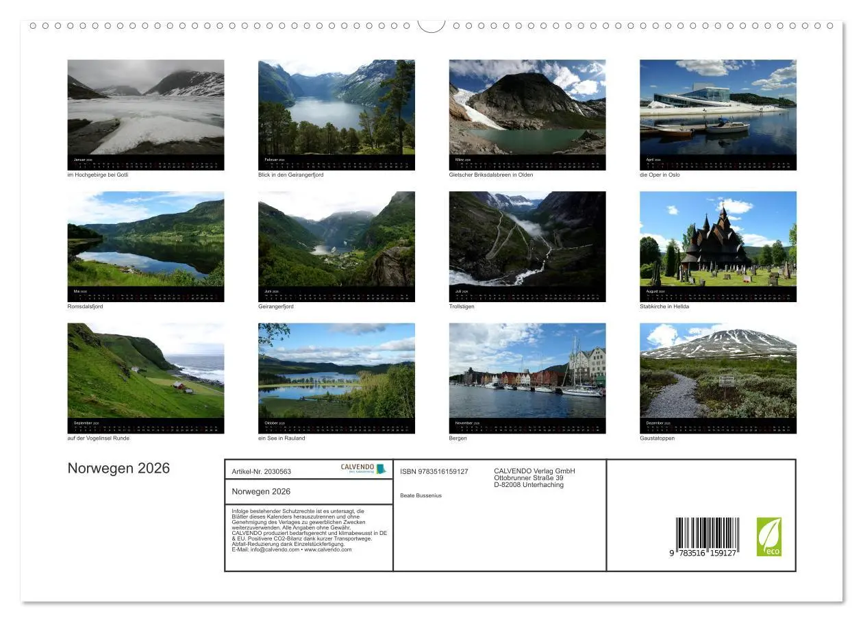 Bild: 9783516159127 | Norwegen 2026 (hochwertiger Premium Wandkalender 2026 DIN A2 quer),...