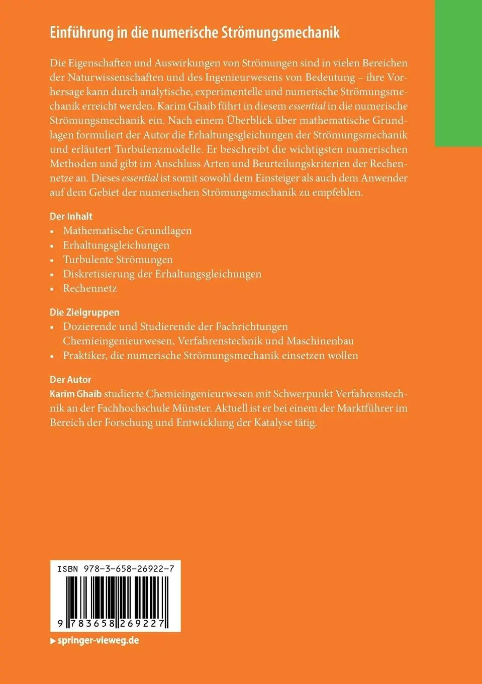 Rückseite: 9783658269227 | Einführung in die numerische Strömungsmechanik | Karim Ghaib | Buch