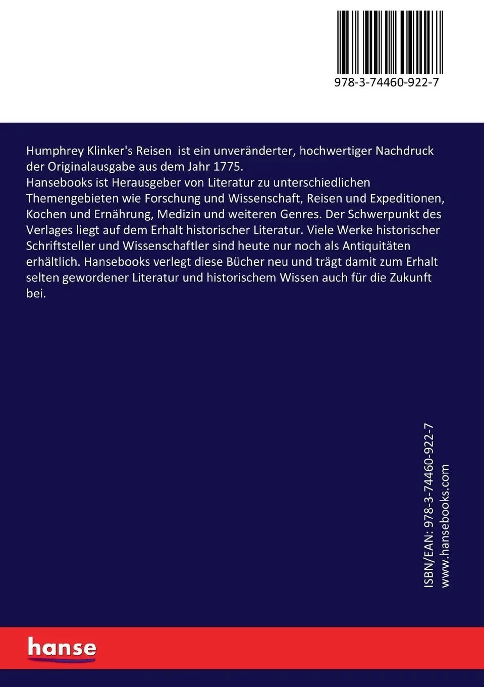 Rückseite: 9783744609227 | Humphrey Klinker's Reisen | Tobias George Smollett | Taschenbuch