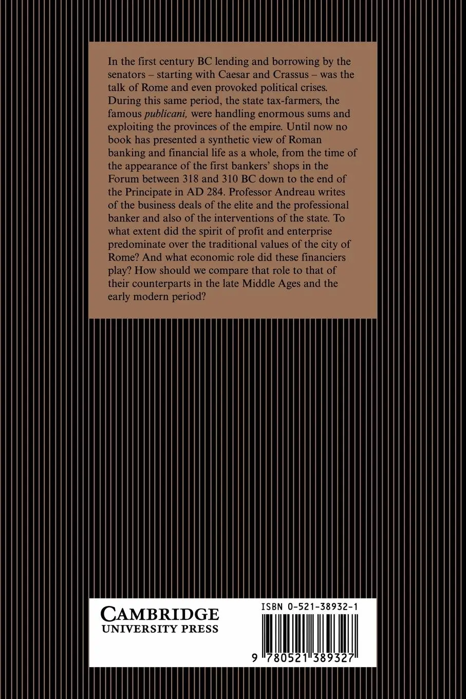 Rückseite: 9780521389327 | Banking and Business in the Roman World | Jean Andreau | Taschenbuch