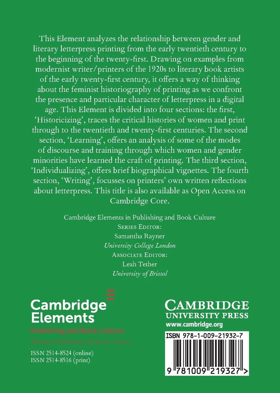 Rückseite: 9781009219327 | Women and Letterpress Printing 1920-2020 | Claire Battershill | Buch