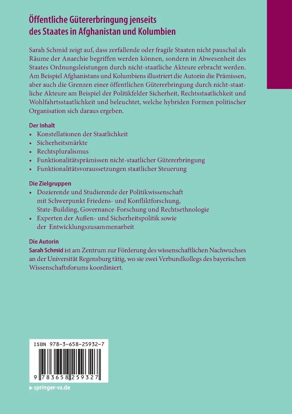Rückseite: 9783658259327 | Öffentliche Gütererbringung jenseits des Staates in Afghanistan und...