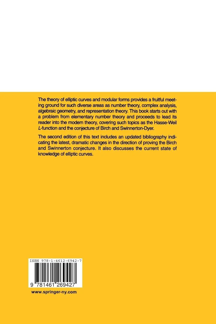 Rückseite: 9781461269427 | Introduction to Elliptic Curves and Modular Forms | Neal I. Koblitz