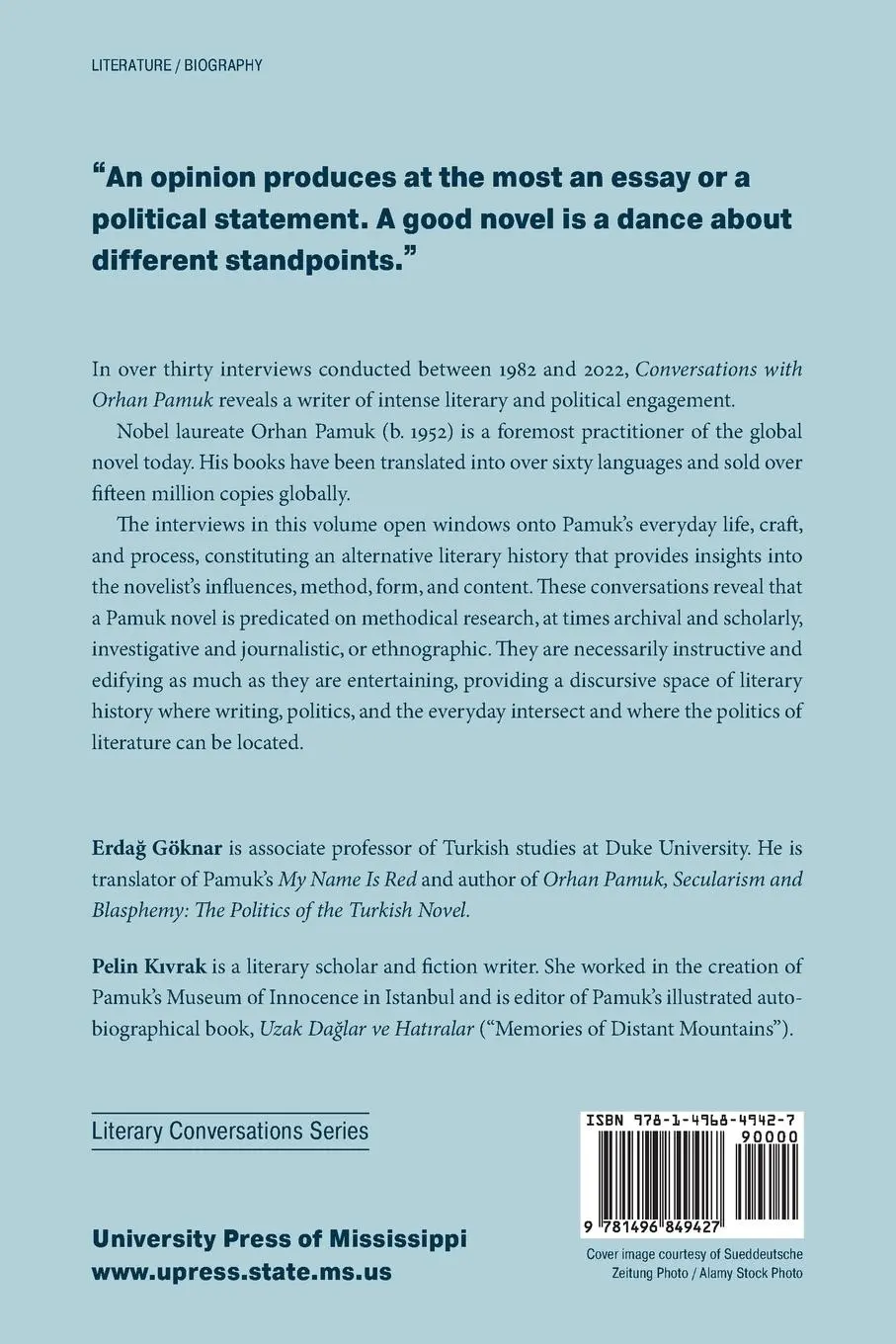Rückseite: 9781496849427 | Conversations with Orhan Pamuk | Erda¿ Göknar | Taschenbuch | Englisch