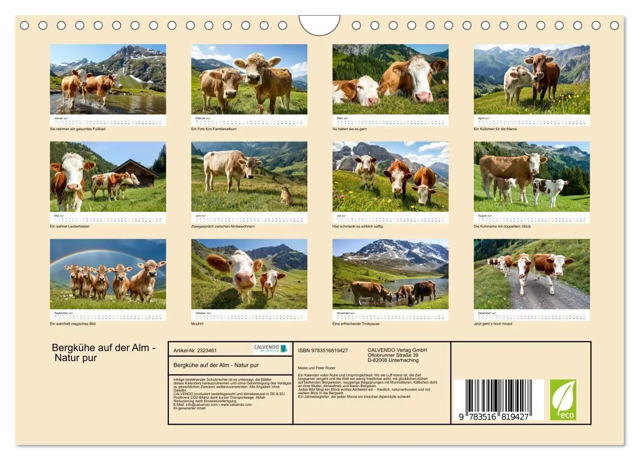 Bild: 9783516819427 | Bergkühe auf der Alm - Natur pur (Wandkalender 2027 DIN A4 quer),...