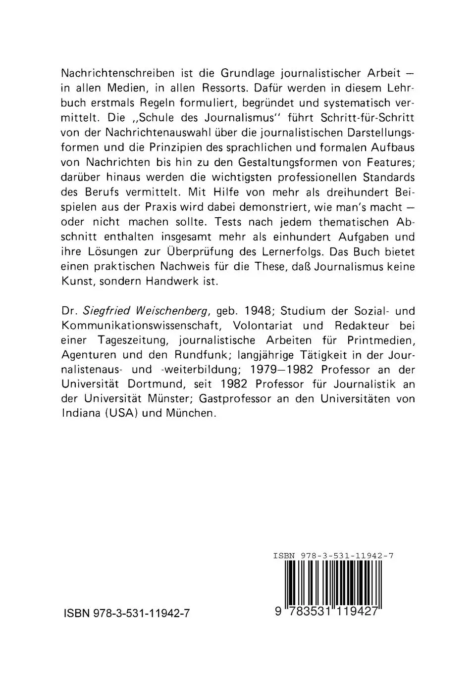Rückseite: 9783531119427 | Nachrichtenschreiben | Siegfried Weischenberg | Taschenbuch | 252 S.