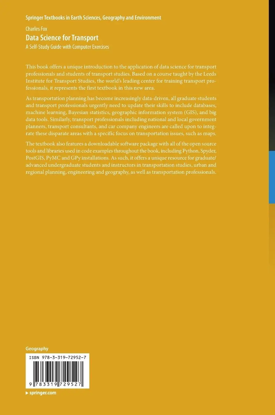 Rückseite: 9783319729527 | Data Science for Transport | Charles Fox | Buch | xvii | Englisch