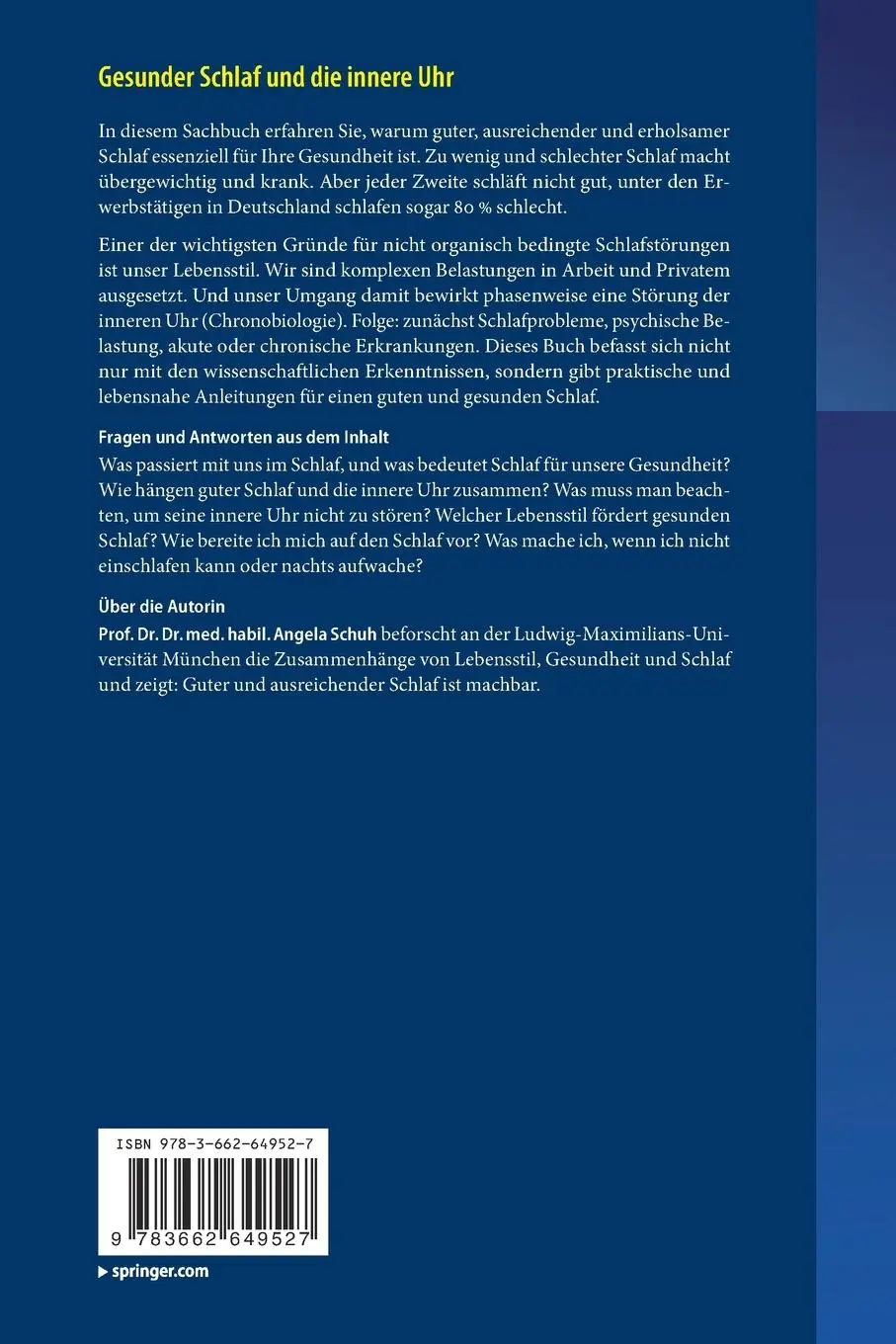 Rückseite: 9783662649527 | Gesunder Schlaf und die innere Uhr | Angela Schuh | Taschenbuch | x