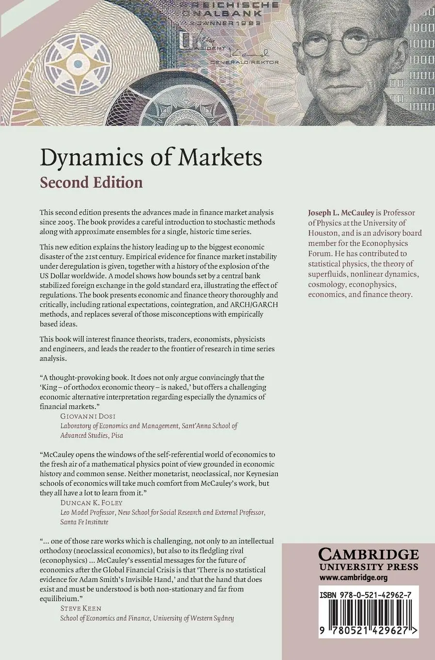 Rückseite: 9780521429627 | Dynamics of Markets | Joseph L. McCauley | Buch | Englisch | 2009