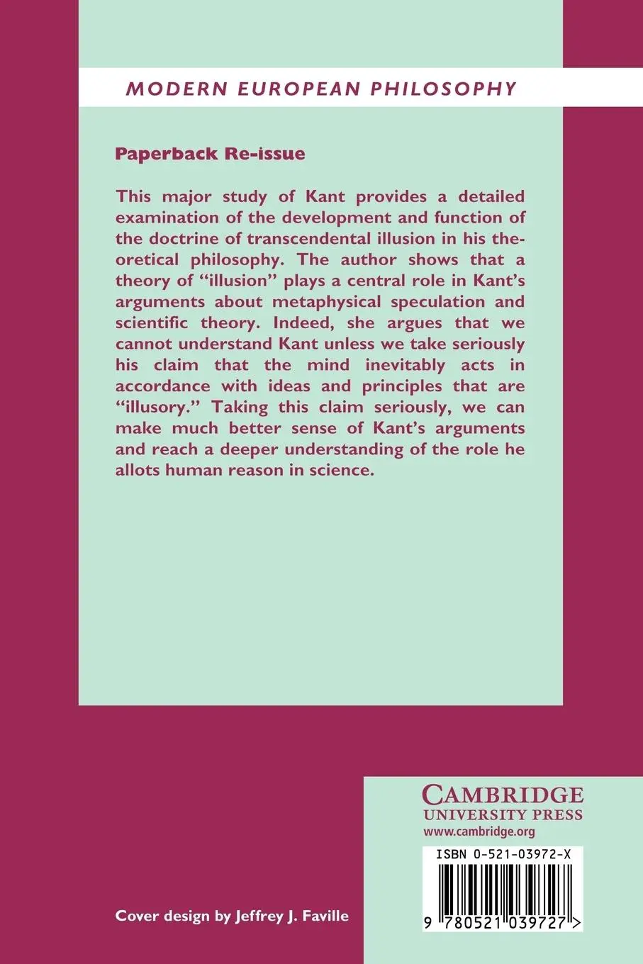 Rückseite: 9780521039727 | Kant's Doctrine of Transcendental Illusion | Michelle Grier | Buch Rückseite: 9780521039727 | Kant's Doctrine of Transcendental Illusion | Michelle Grier | Buch