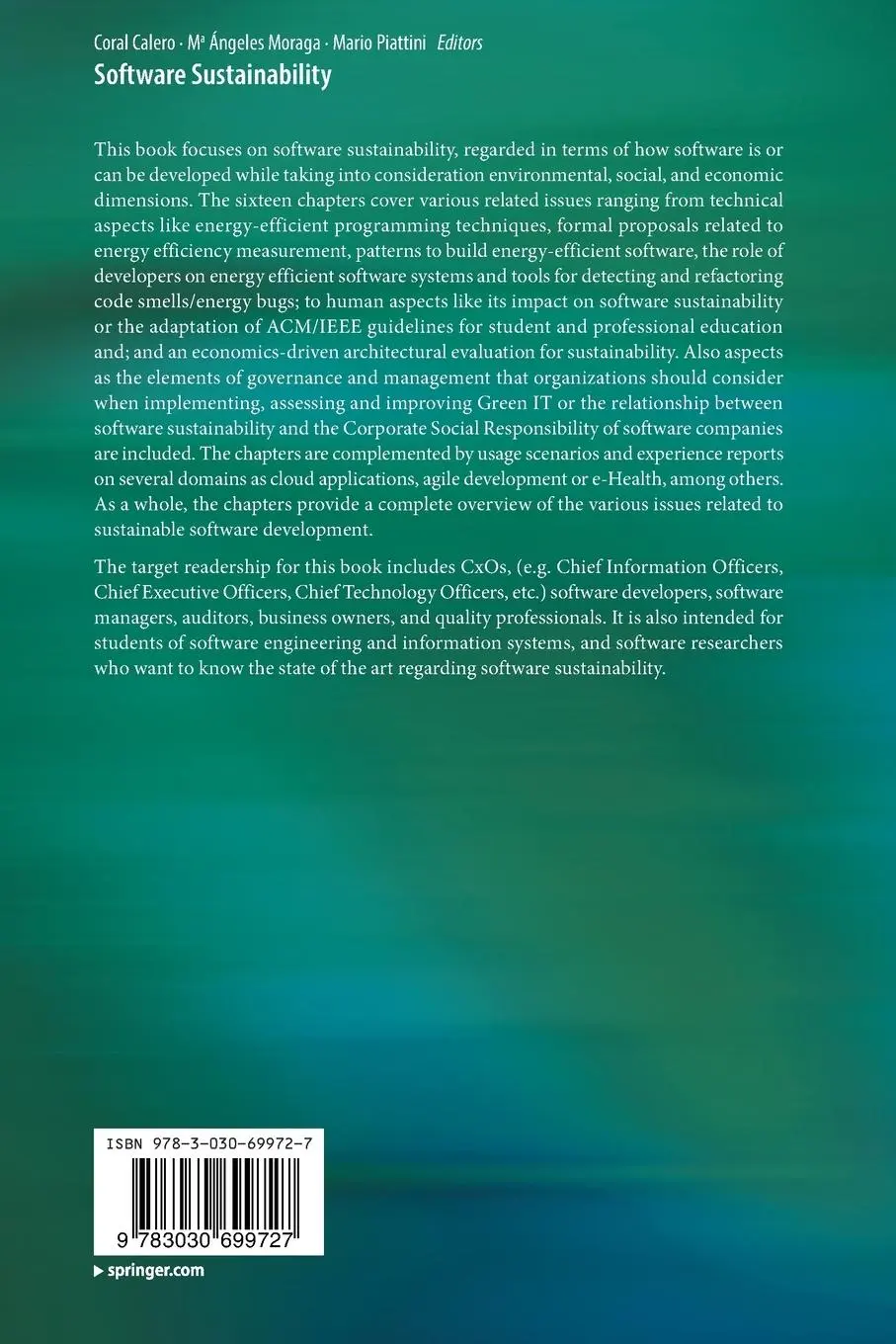 Rückseite: 9783030699727 | Software Sustainability | Coral Calero (u. a.) | Taschenbuch | xxiii