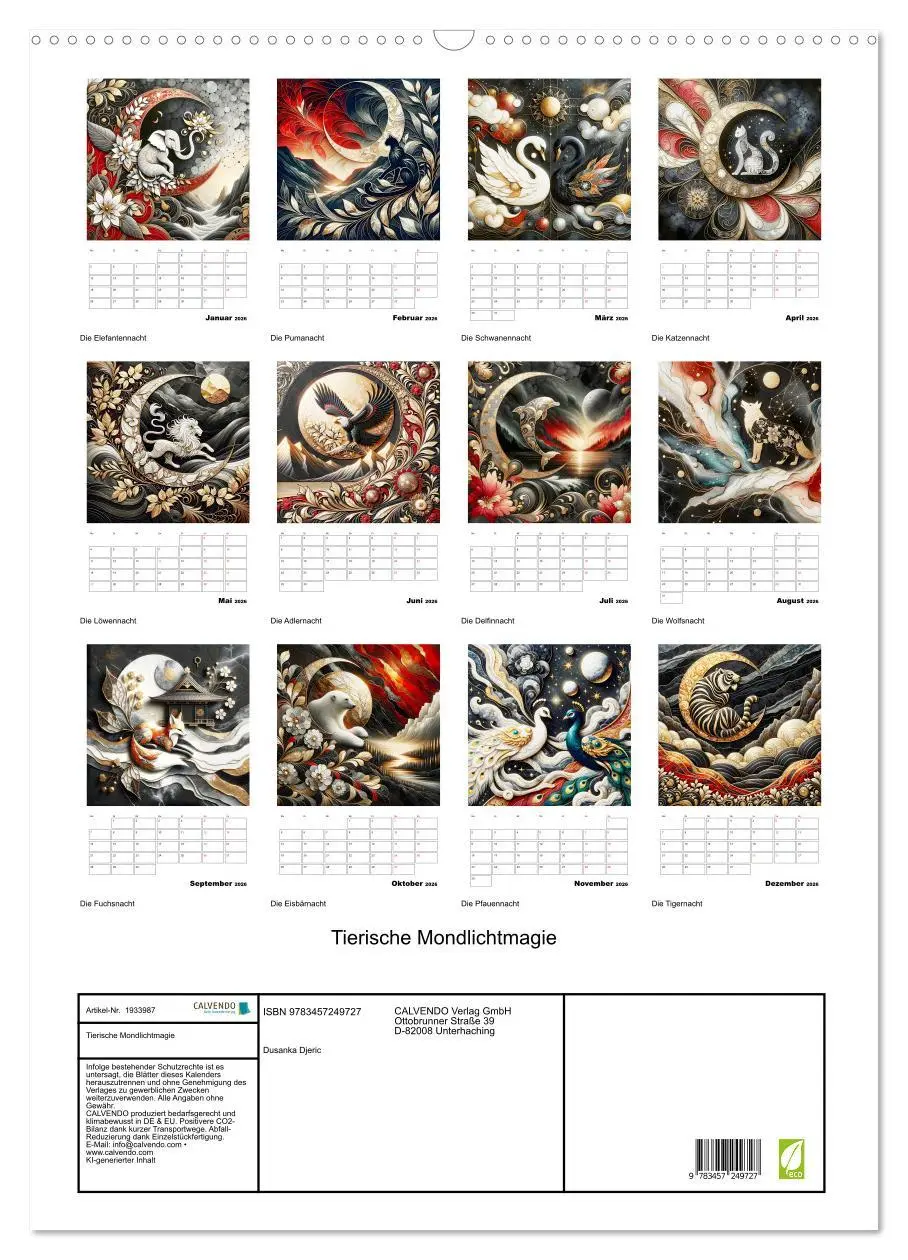 Bild: 9783457249727 | Tierische Mondlichtmagie (Wandkalender 2026 DIN A2 hoch), CALVENDO...