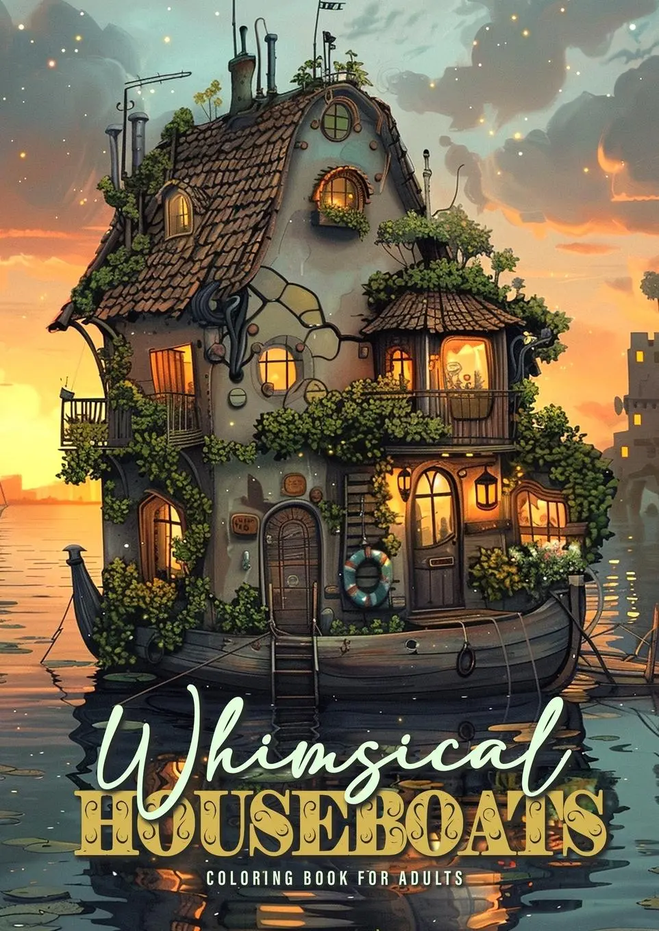 Cover: 9783759819727 | Whimsical Houseboats Coloring Book for Adults | Monsoon Publishing