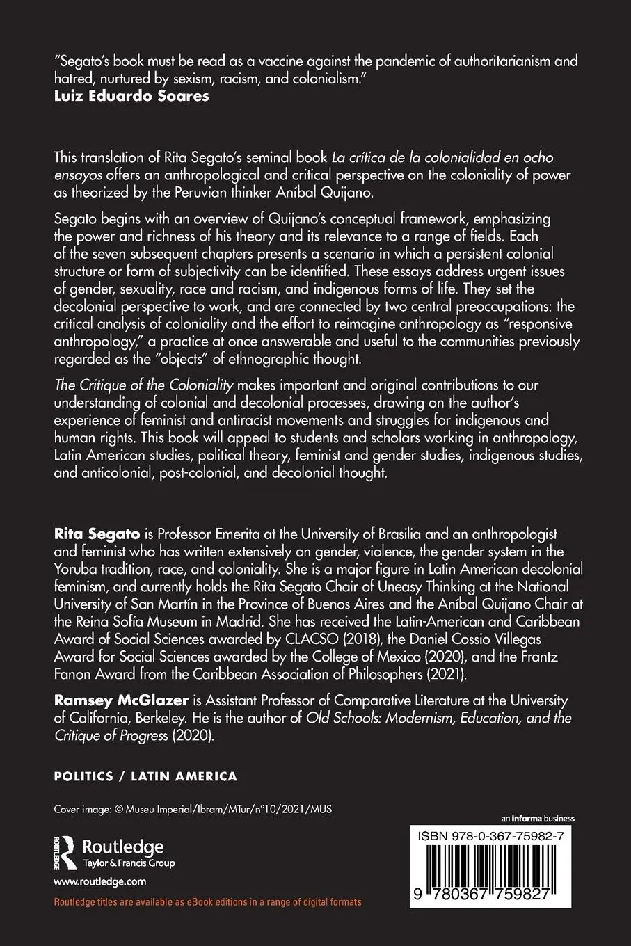 Rückseite: 9780367759827 | The Critique of Coloniality | Eight Essays | Rita Segato | Taschenbuch
