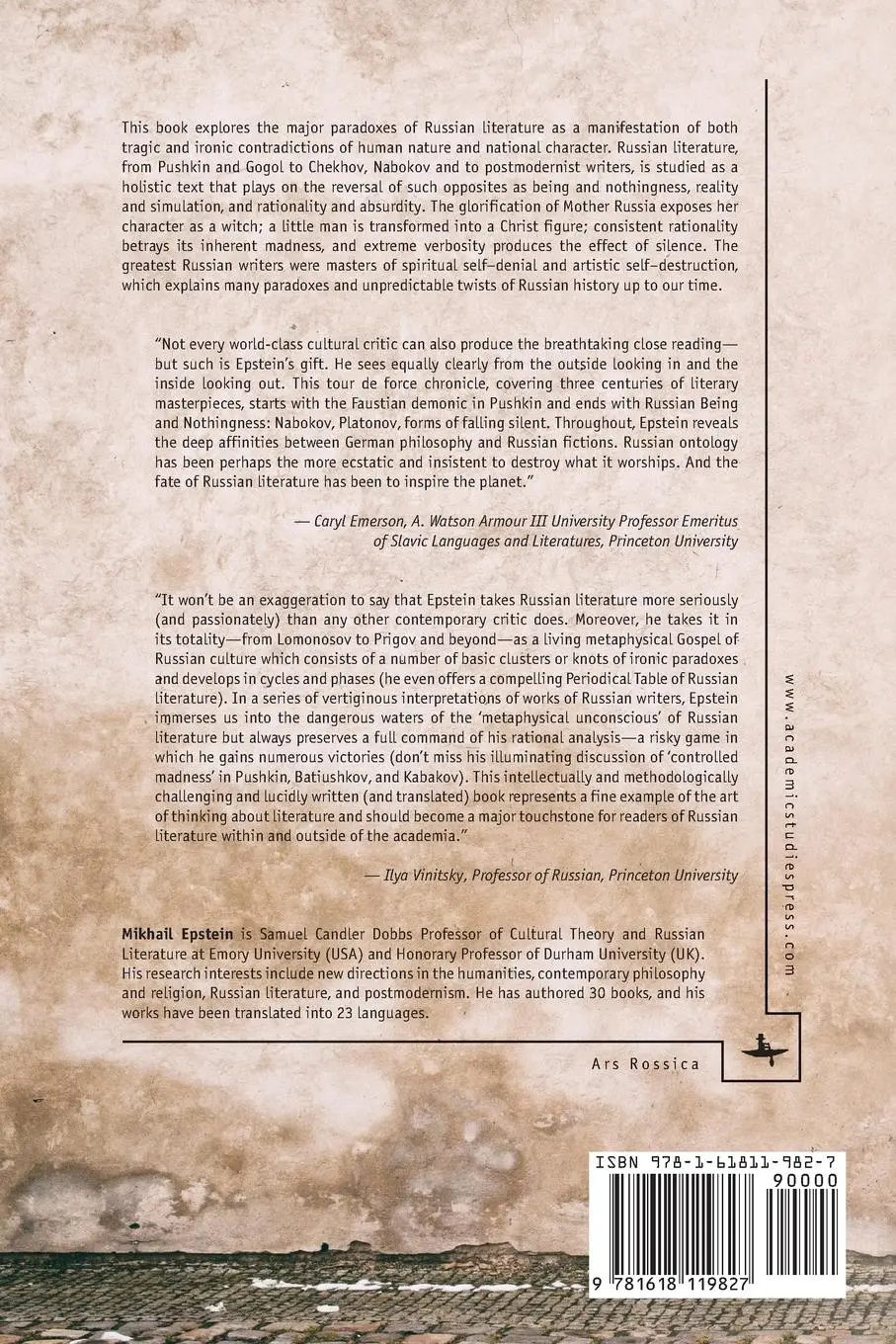 Rückseite: 9781618119827 | The Irony of the Ideal | Paradoxes of Russian Literature | Epstein
