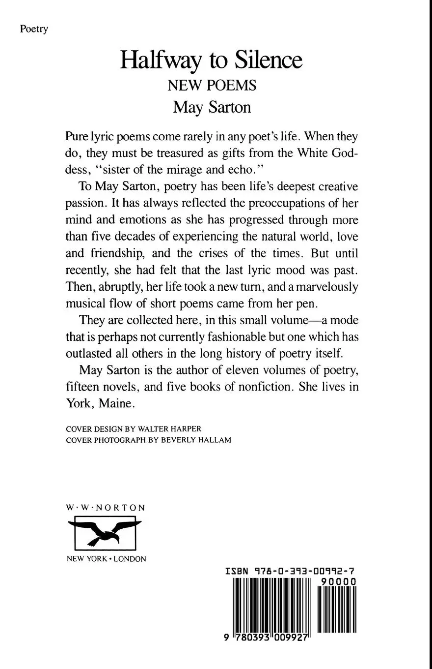 Rückseite: 9780393009927 | Halfway to Silence | New Poems | May Sarton | Taschenbuch | Englisch
