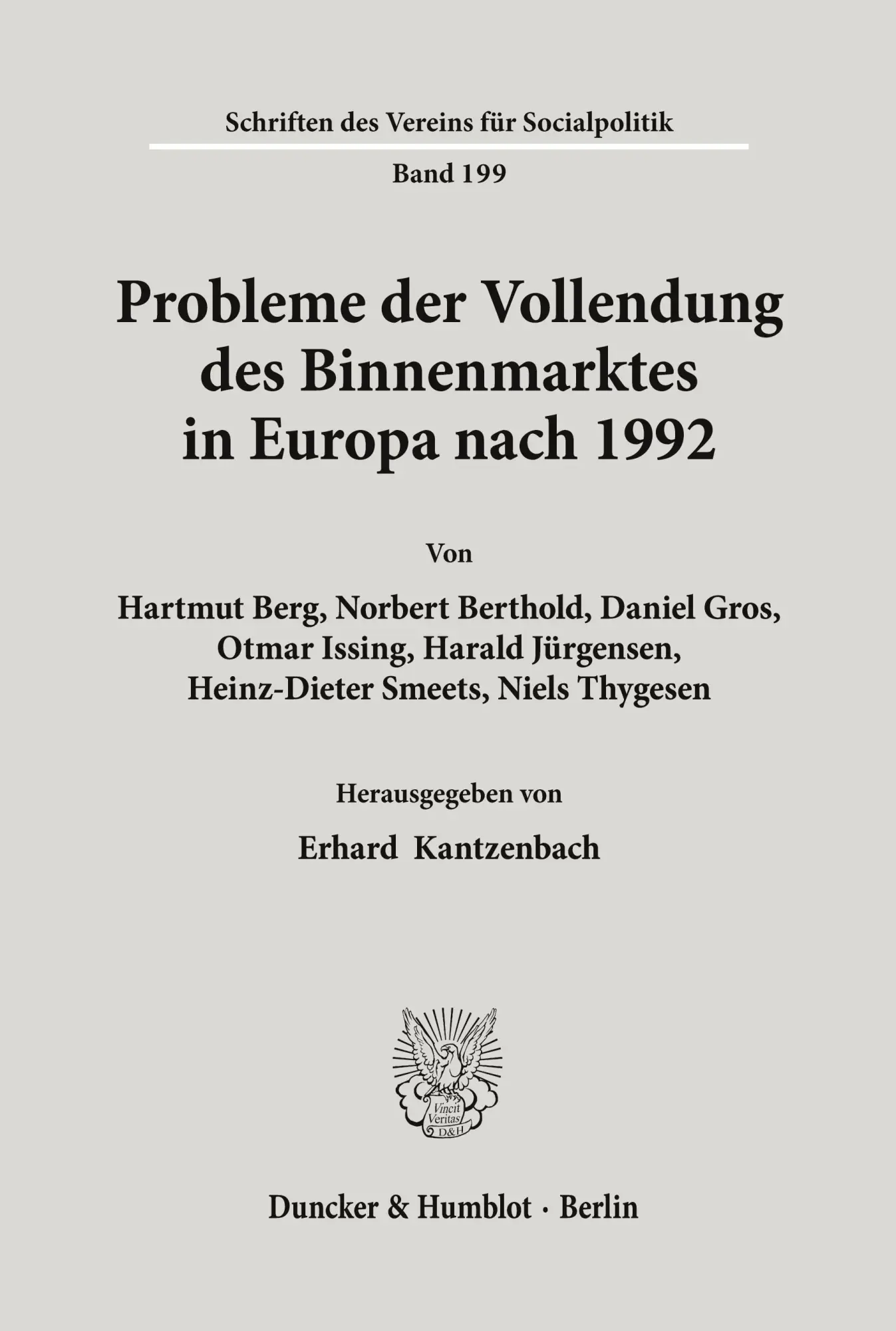 Cover: 9783428069927 | Probleme der Vollendung des Binnenmarktes in Europa nach 1992. | Buch