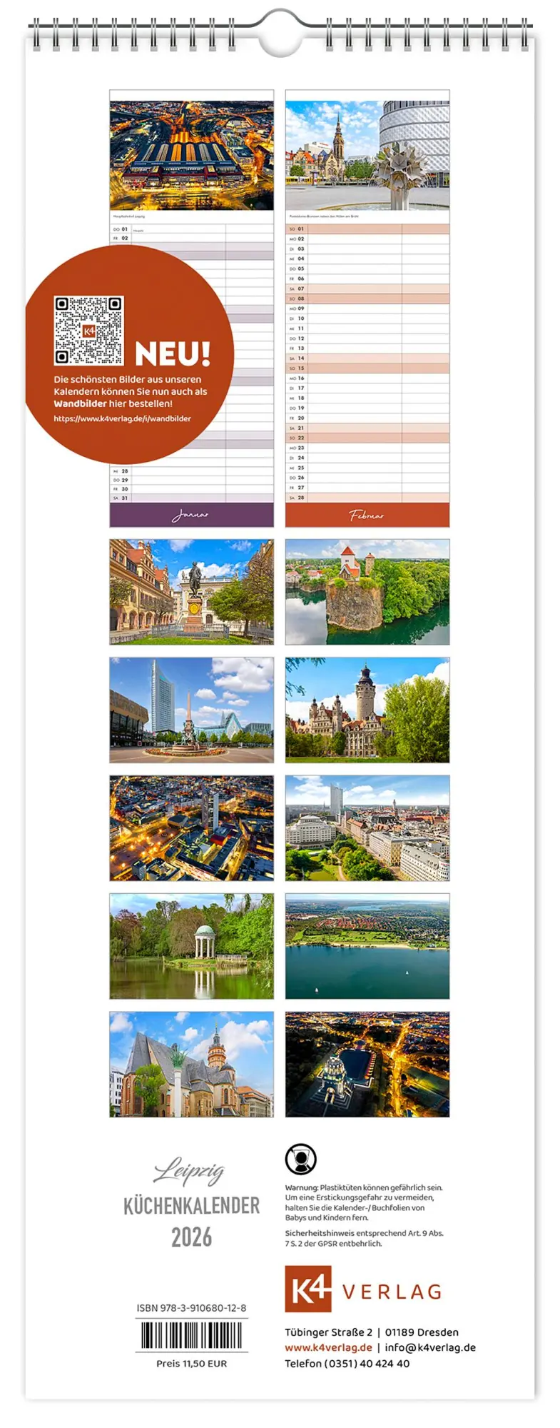 Bild: 9783910680128 | Küchenkalender Leipzig 2026 | 15 x 40cm weißes Kalendarium | Kalender
