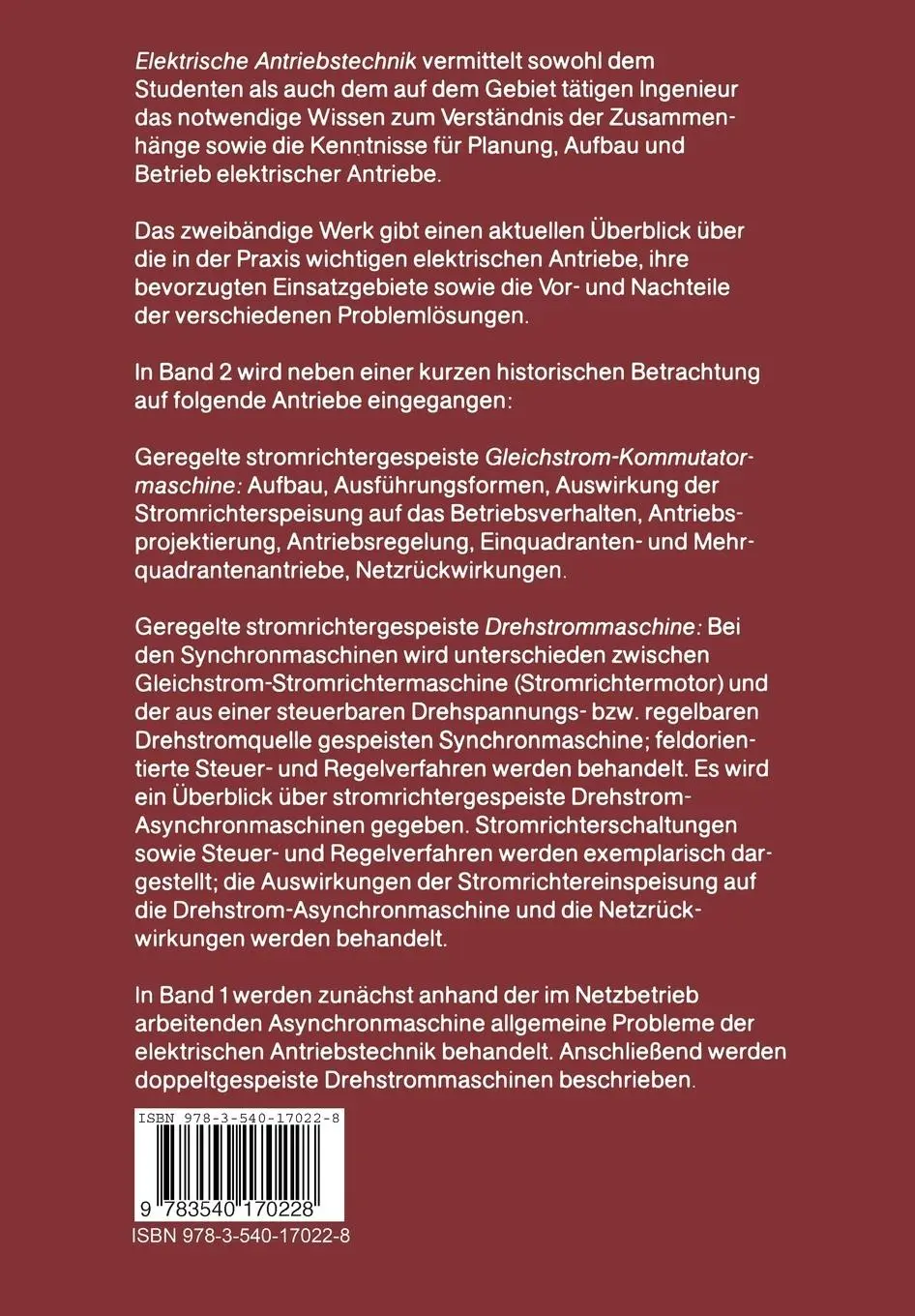Rückseite: 9783540170228 | Elektrische Antriebstechnik | Manfred Meyer | Taschenbuch | xviii