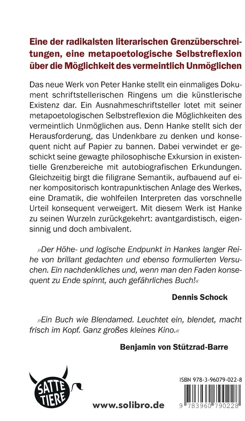 Rückseite: 9783960790228 | Versuch über das Nichtschreiben | Peter Hanke | Buch | 96 S. | Deutsch