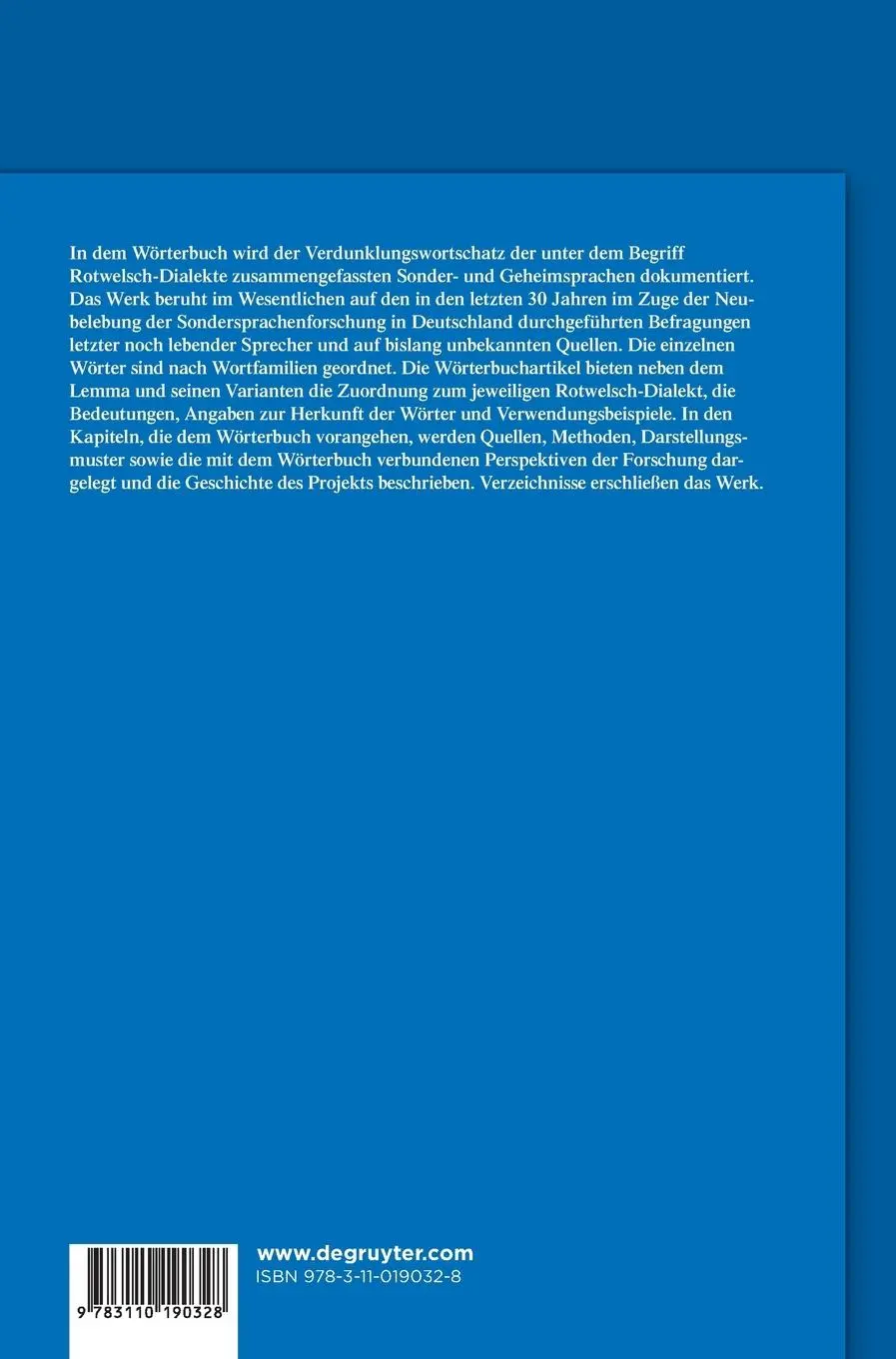 Rückseite: 9783110190328 | Wörterbuch deutscher Geheimsprachen | Rotwelschdialekte | Siewert