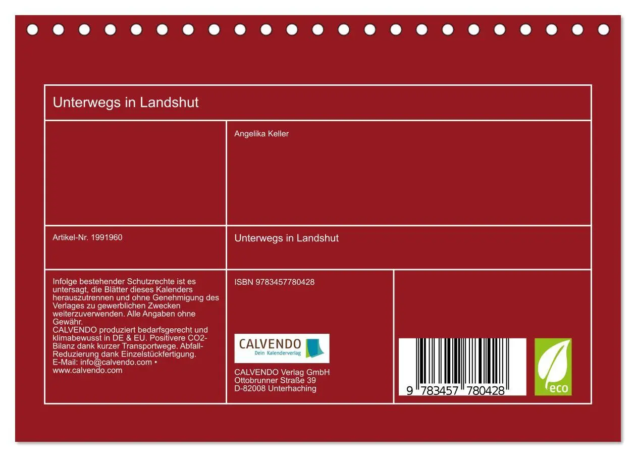 Bild: 9783457780428 | Unterwegs in Landshut (Tischkalender 2026 DIN A5 quer), CALVENDO...