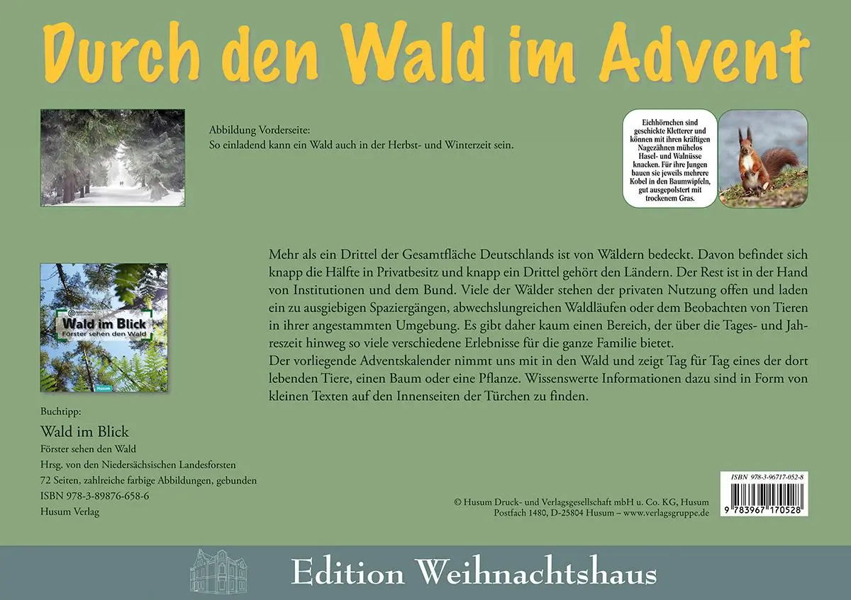 Rückseite: 9783967170528 | Durch den Wald im Advent | Weihnachtshaus Husum | Kalender | 1 S.
