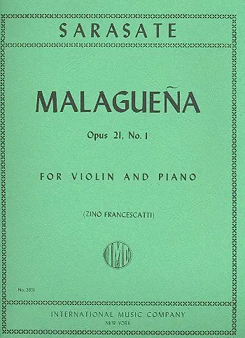 Cover: 9790220420528 | Malaguena Op. 21 N. 1 (Francescatti) | Pablo de Sarasate | Buch
