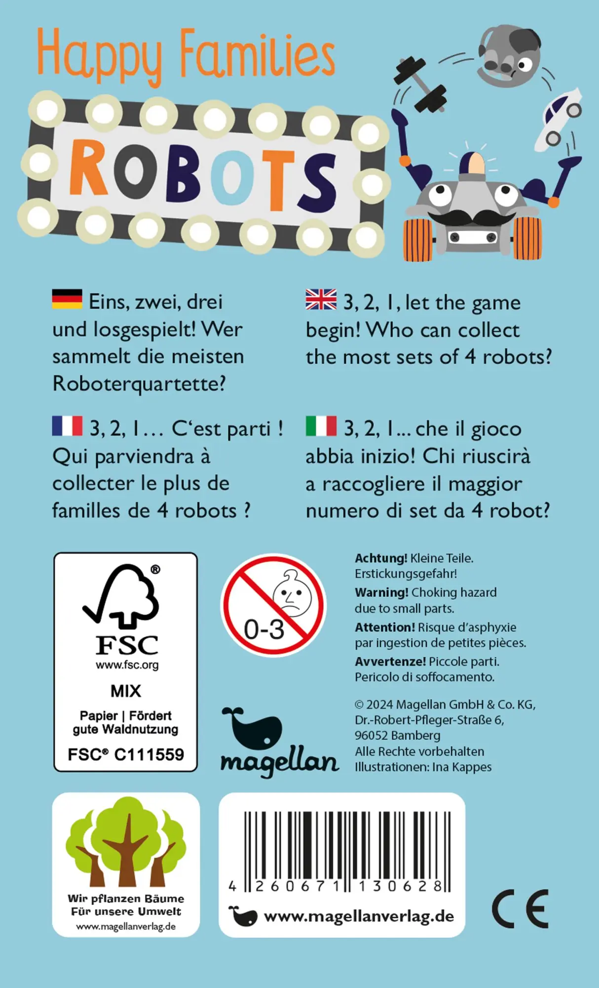 Rückseite: 4260671130628 | Happy Families - Robots | Buntes Kartenspiel für Kinder ab 5 Jahren