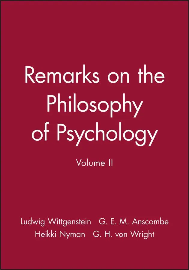 Cover: 9780631130628 | Remarks on the Philosophy of Psychology, Volume II | Wittgenstein