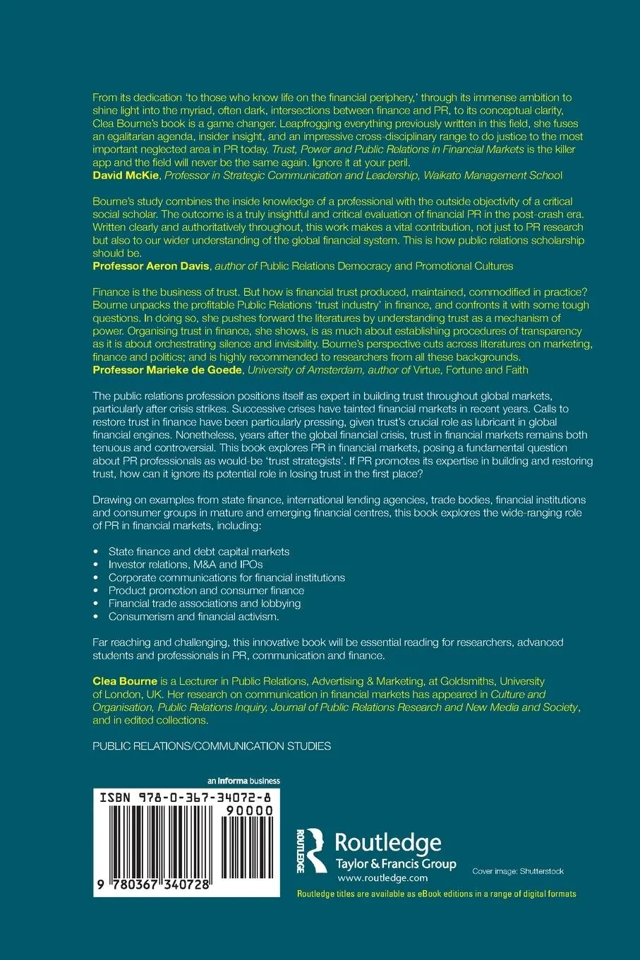 Rückseite: 9780367340728 | Trust, Power and Public Relations in Financial Markets | Clea Bourne