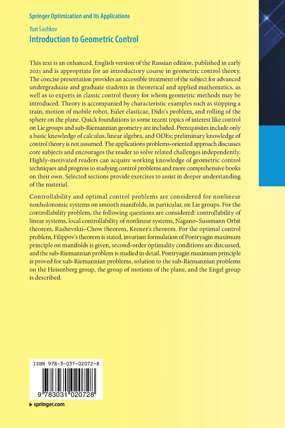 Rückseite: 9783031020728 | Introduction to Geometric Control | Yuri Sachkov | Taschenbuch | vi