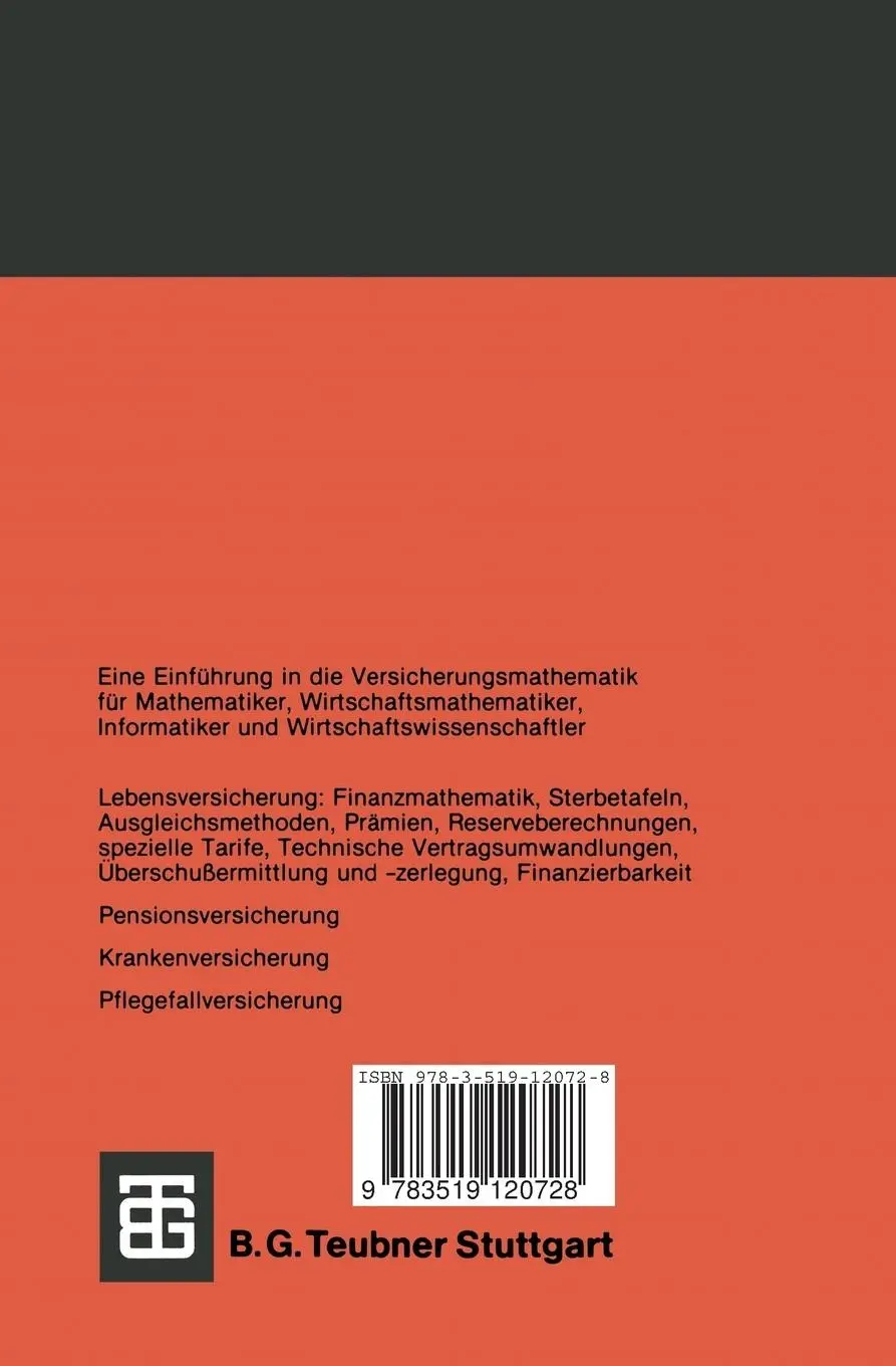 Rückseite: 9783519120728 | Versicherungsmathematik | Teil 1: Personenversicherung | Wolfsdorf