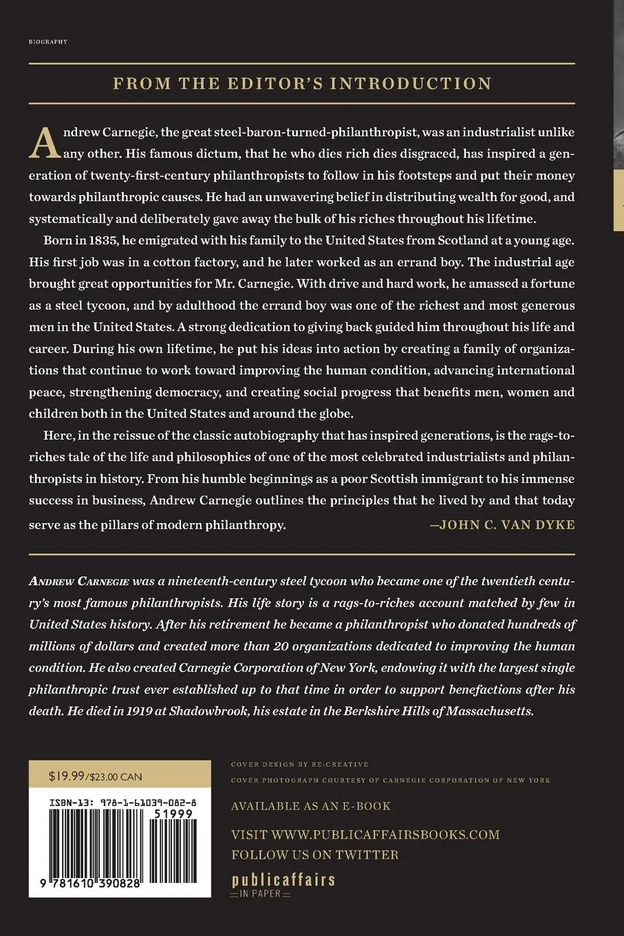 Rückseite: 9781610390828 | The Autobiography of Andrew Carnegie | Andrew Carnegie | Taschenbuch