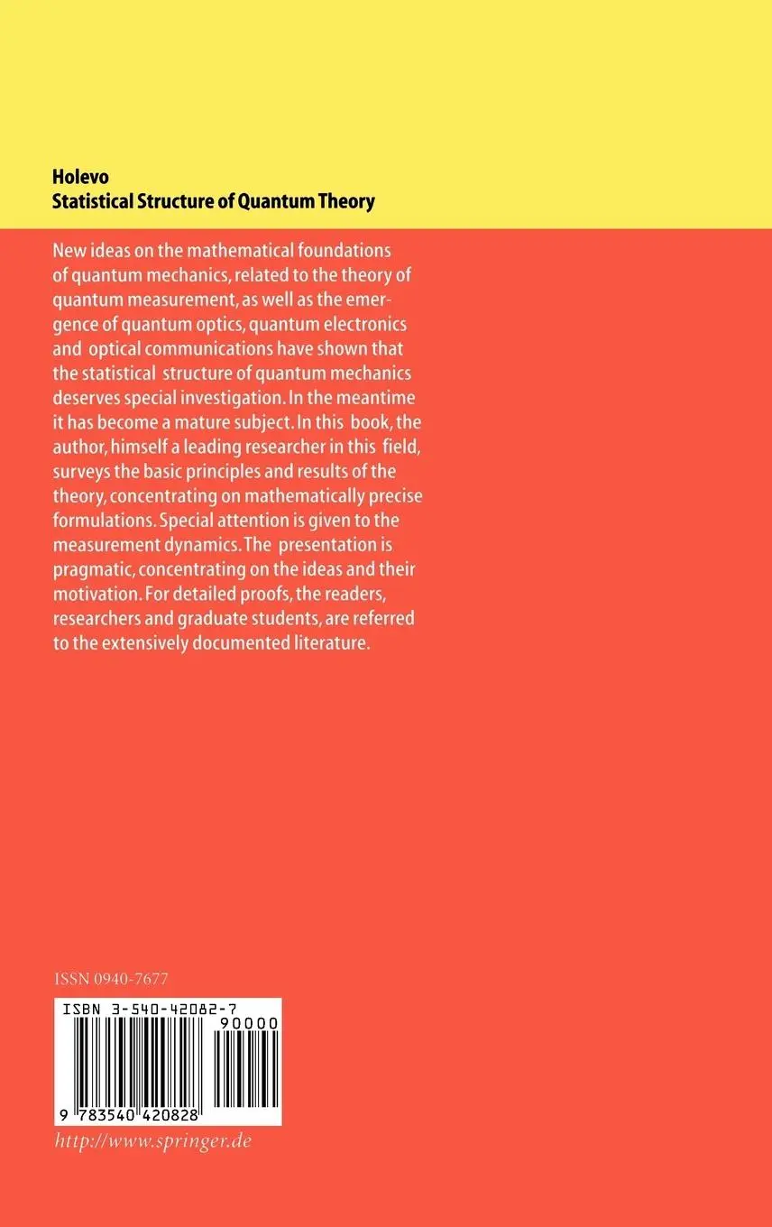 Rückseite: 9783540420828 | Statistical Structure of Quantum Theory | Alexander S. Holevo | Buch