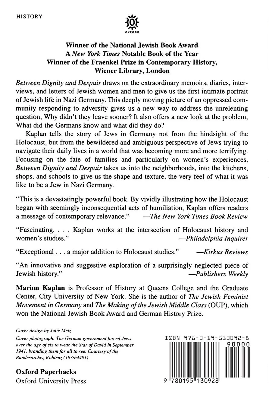 Rückseite: 9780195130928 | Between Dignity and Despair | Jewish Life in Nazi Germany | Kaplan