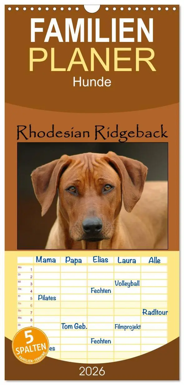 Cover: 9783516510928 | Familienplaner 2026 - Rhodesian Ridgeback Terminkalender mit 5...