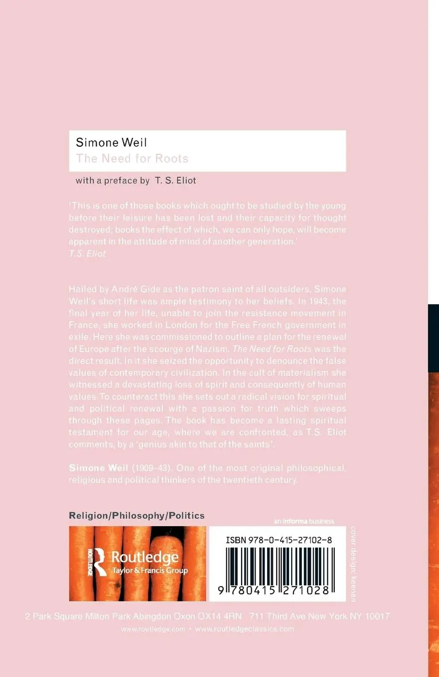 Rückseite: 9780415271028 | The Need for Roots | Simone Weil | Taschenbuch | Routledge Classics