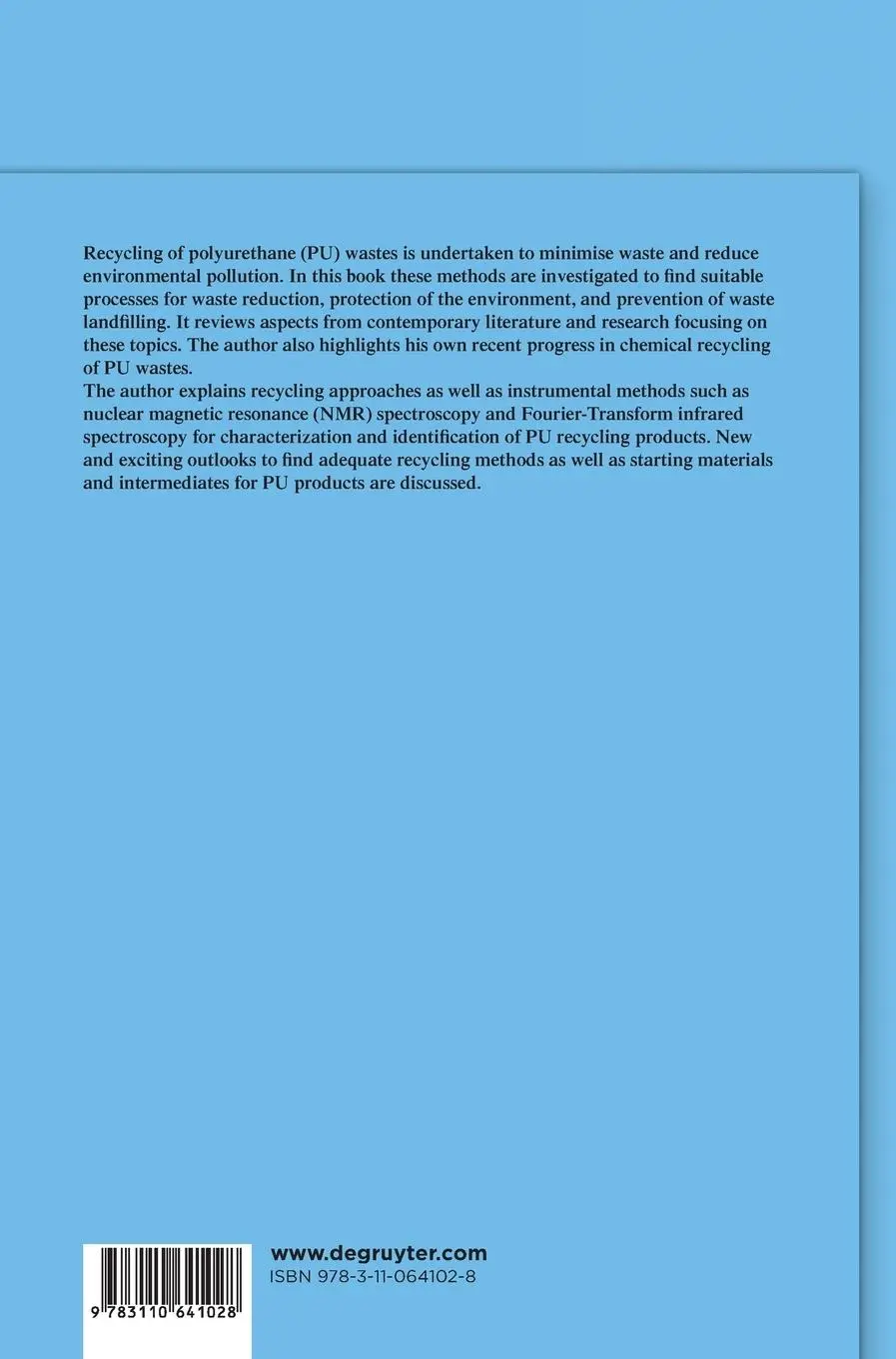 Rückseite: 9783110641028 | Recycling of Polyurethane Wastes | Mir Mohammad Alavi Nikje | Buch
